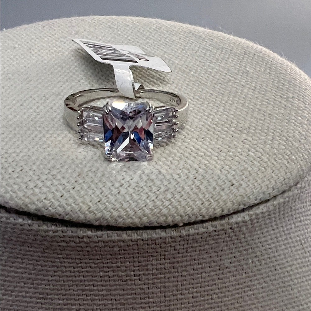 Radiant Clear CZ Three-Stone Sterling Ring in Silver - Picture 2 of 5